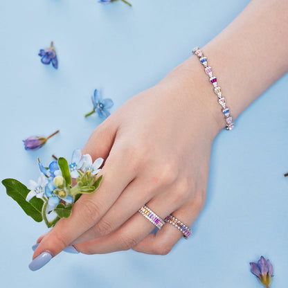 Angela Jewelry]Dainty Kaleidoscopic Emerald Cut Daily Ring