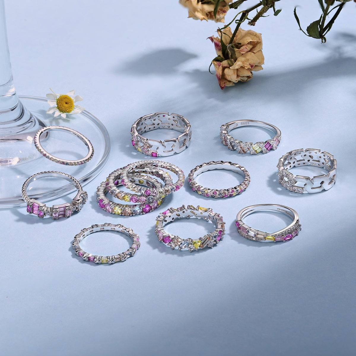 Angela Jewelry]Ornate Colorful Round Cut Tennis Ring
