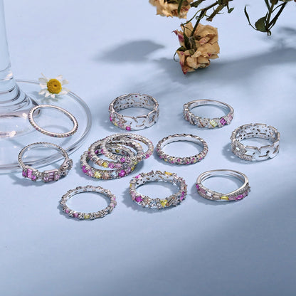 Angela Jewelry]Ornate Colorful Round Cut Tennis Ring