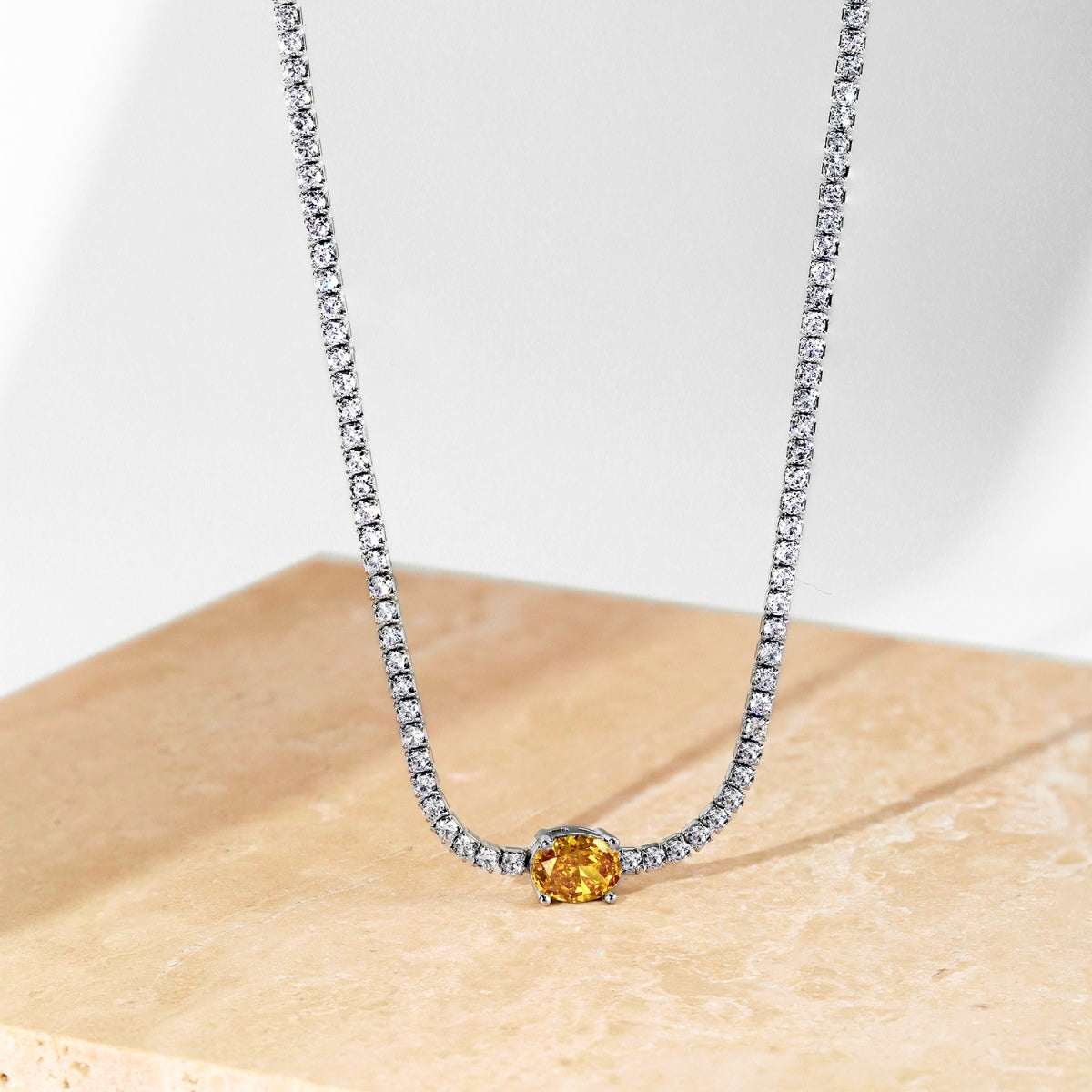 Angela Jewelry]1.0 Carat Shining Oval Cut Necklace