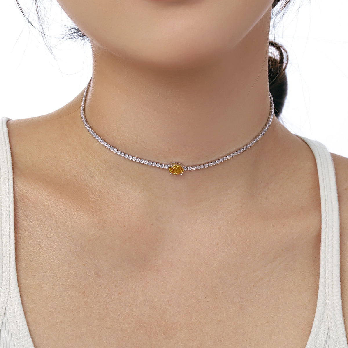 Angela Jewelry]1.0 Carat Shining Oval Cut Necklace