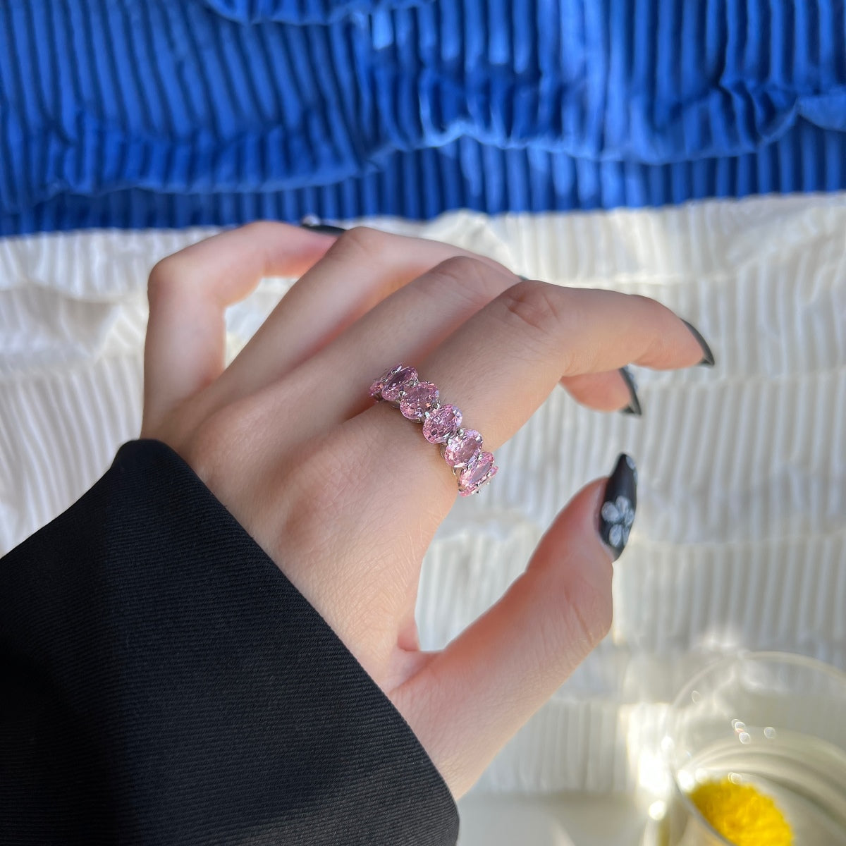 Angela Jewelry]Dainty Elongated Cushion Cut Tennis Ring
