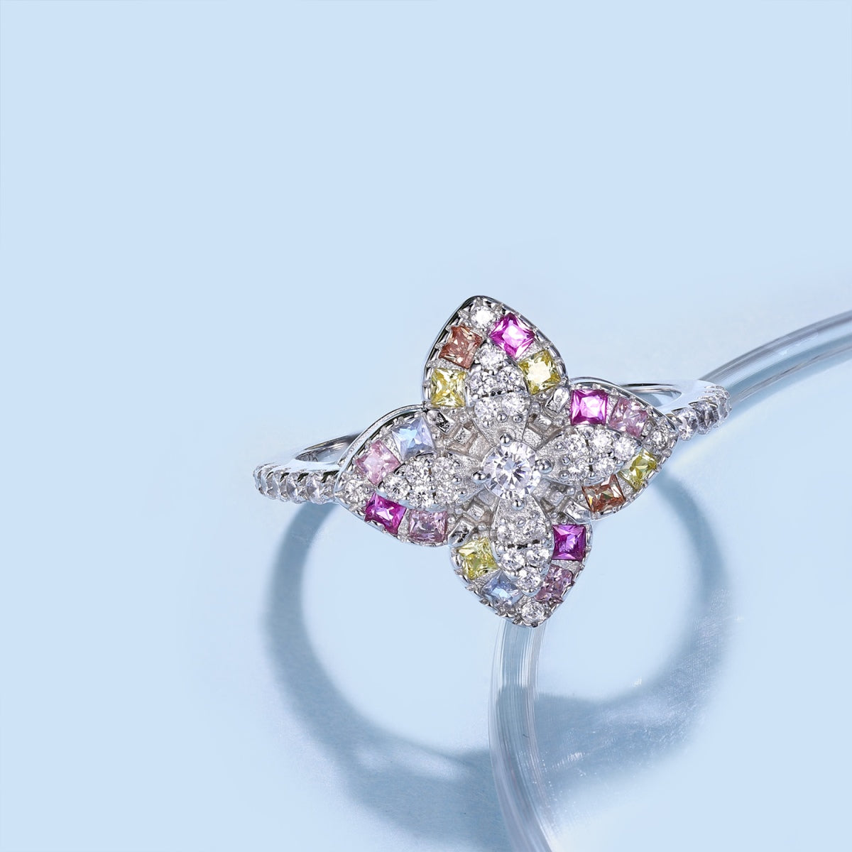 Angela Jewelry]Luxurious Colorful Flower Shape Banquet Ring