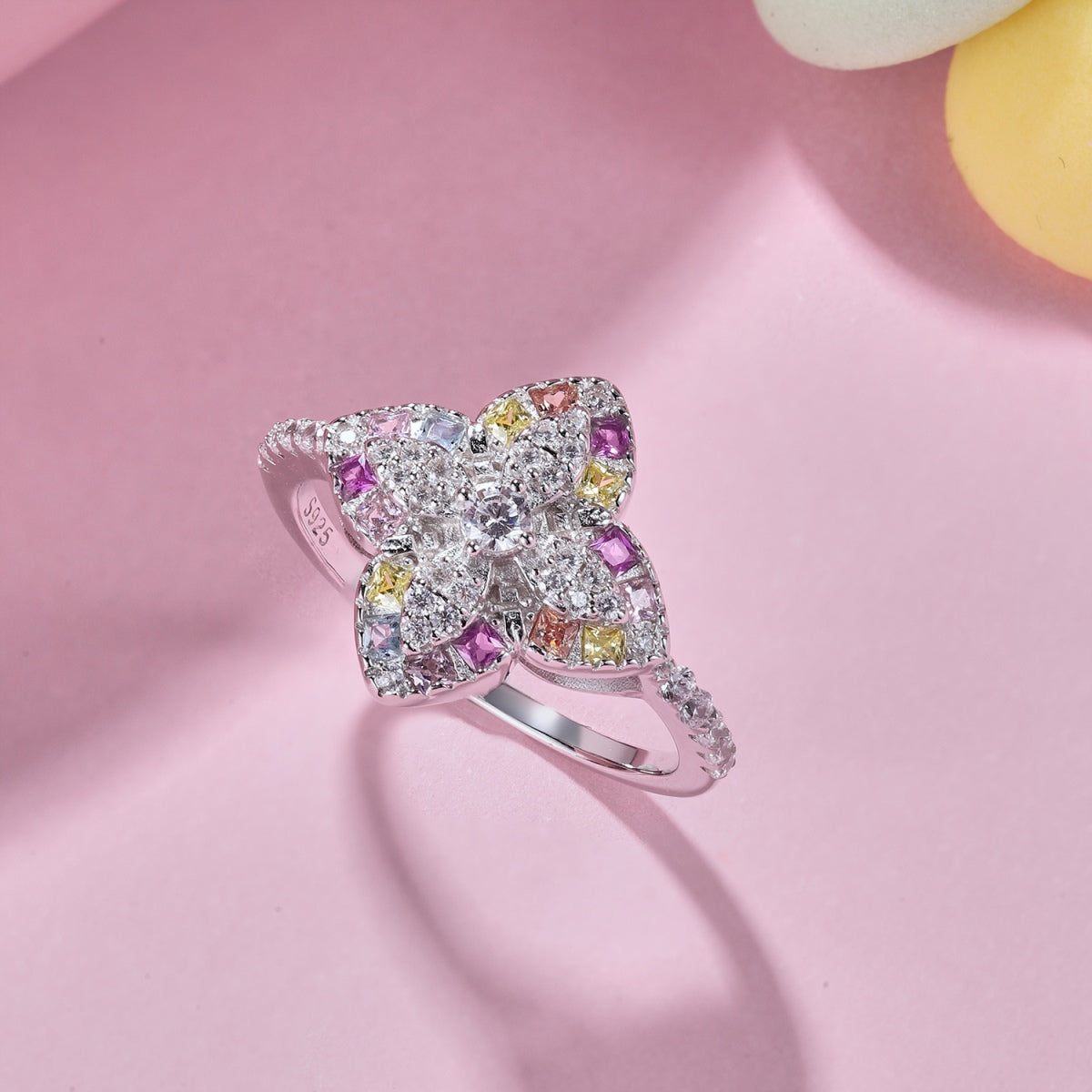Angela Jewelry]Luxurious Colorful Flower Shape Banquet Ring