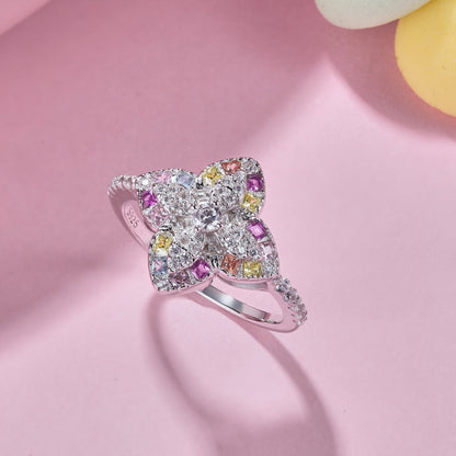Angela Jewelry]Luxurious Colorful Flower Shape Banquet Ring