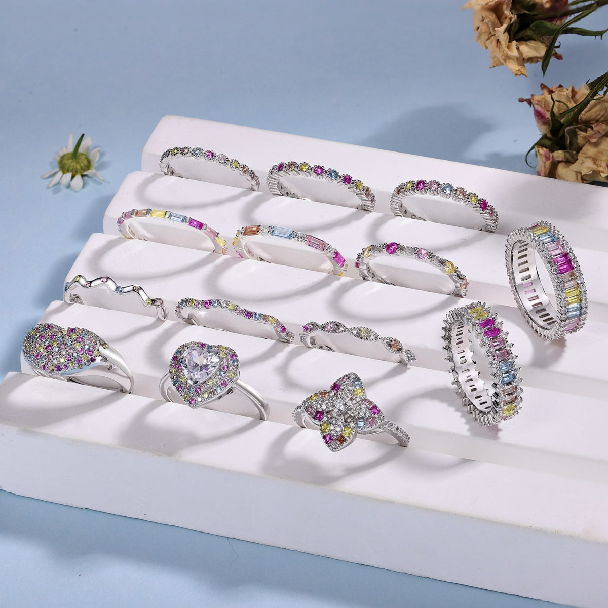 Angela Jewelry]Exquisite Multicolored Emerald Cut Daily Ring