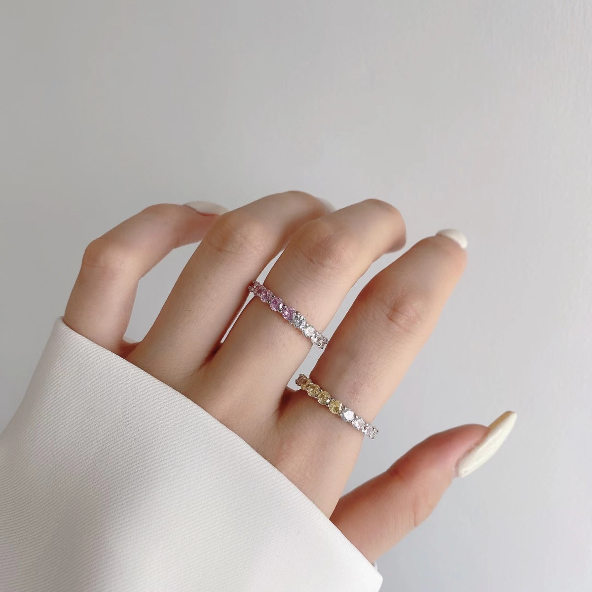 Angela Jewelry]Sparkling Round Cut Tennis Ring
