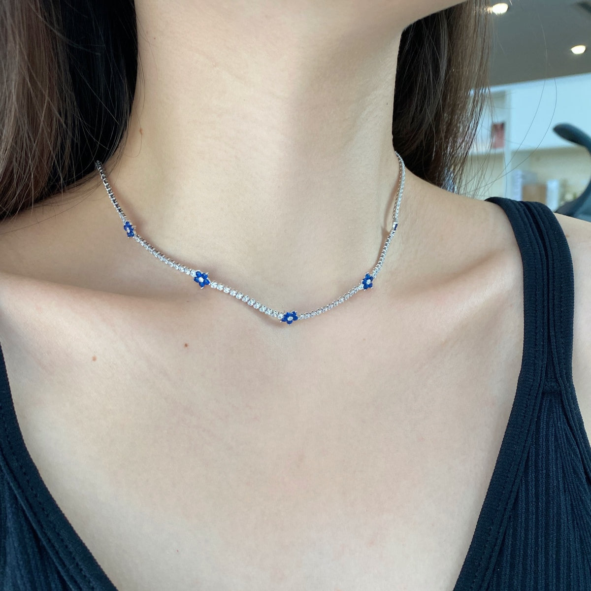 Angela Jewelry]Luxurious Colorful Flower Tennis Necklace