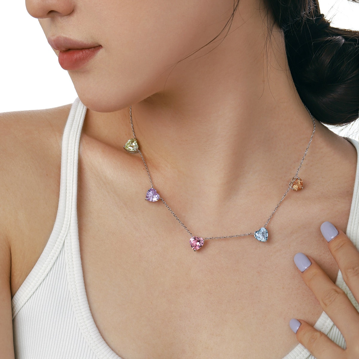Angela Jewelry]Sparkling Colorful Heart Cut Necklace