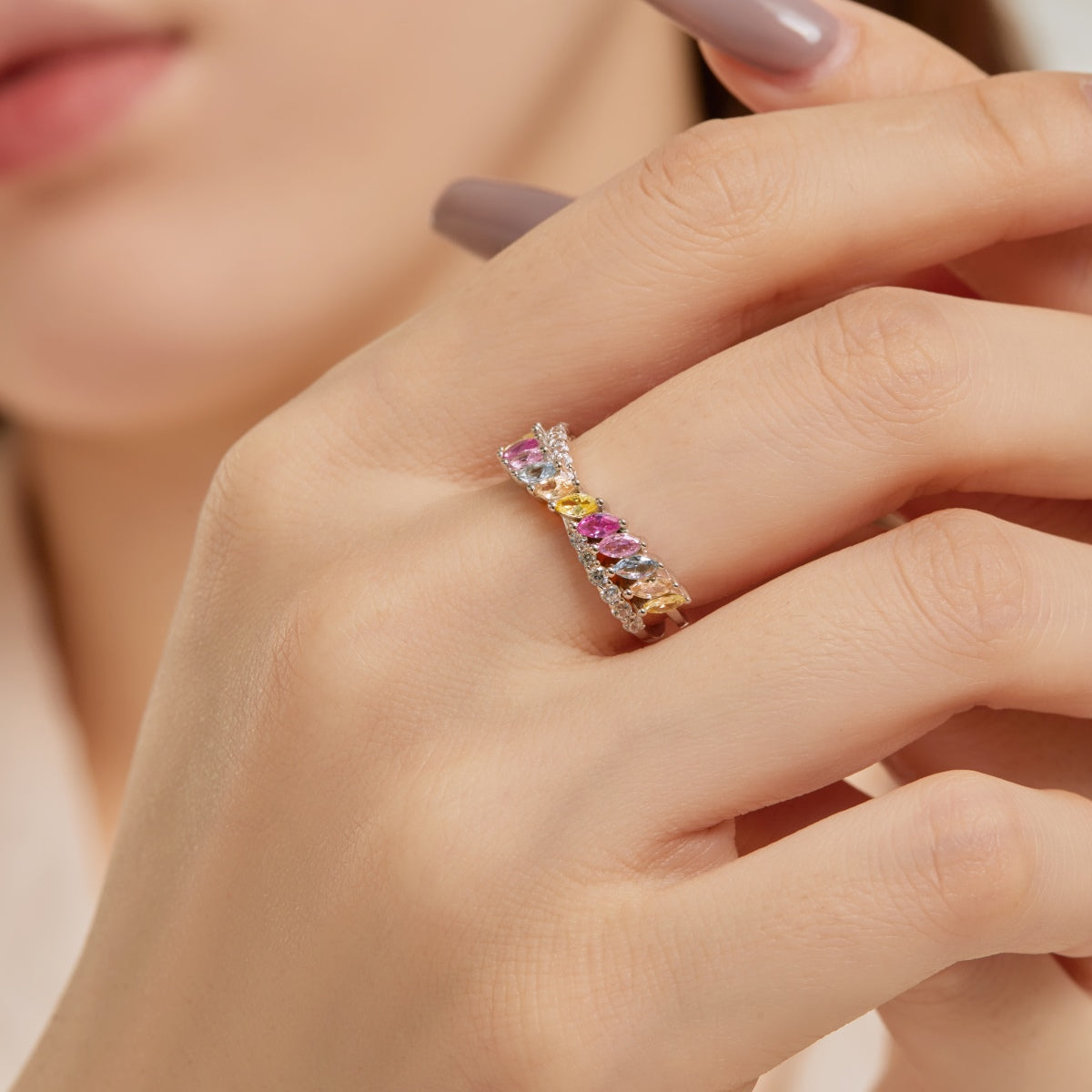 Angela Jewelry]Unique Colorful Marquise Cut Daily Ring
