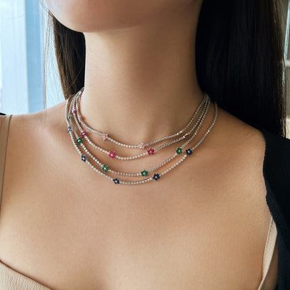 Angela Jewelry]Luxurious Colorful Flower Tennis Necklace