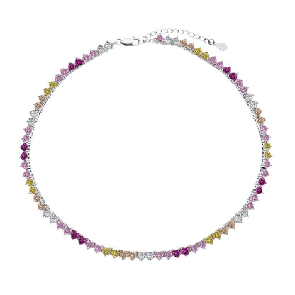Angela Jewelry]Sparkling Colorful Full Heart Tennis Necklace
