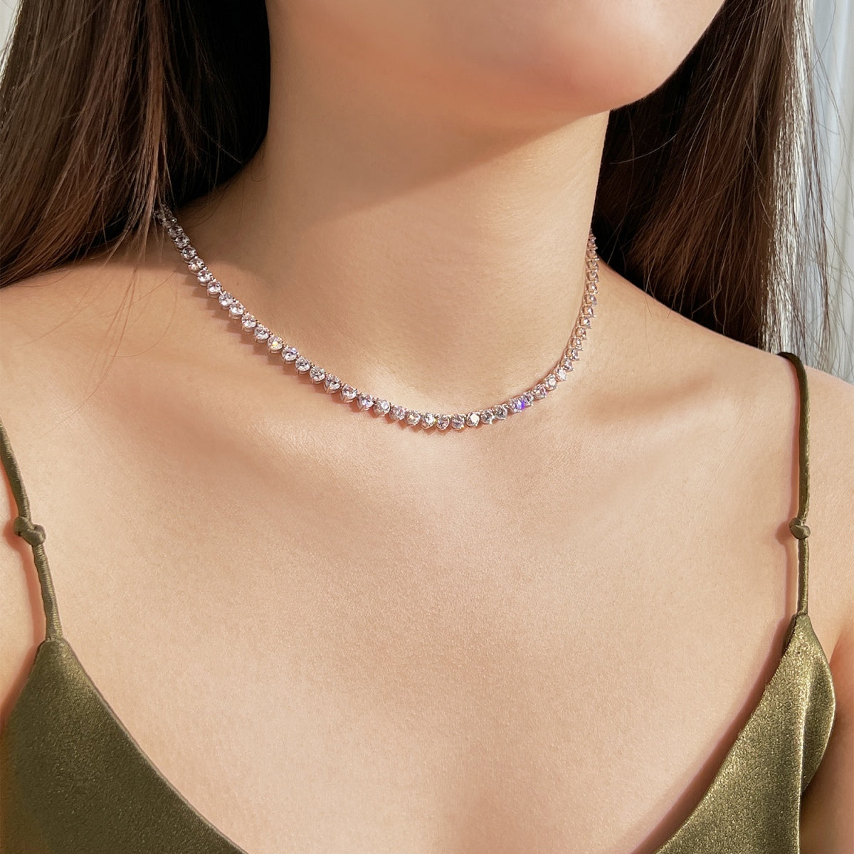 Angela Jewelry]Ornate Heart Cut Tennis Necklace