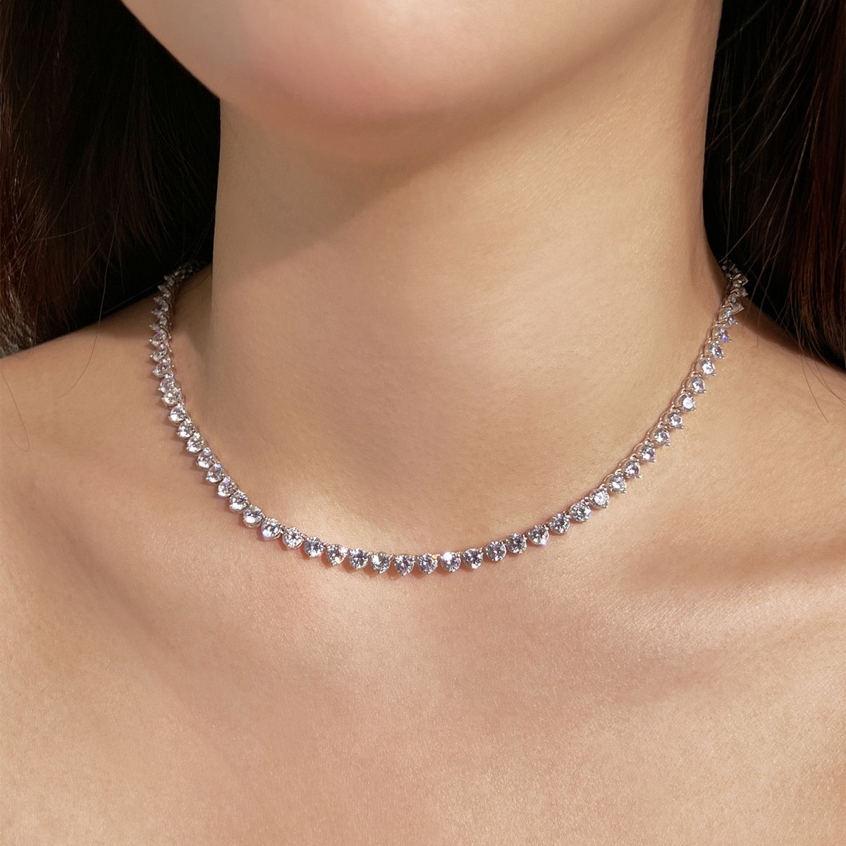Angela Jewelry]Ornate Heart Cut Tennis Necklace