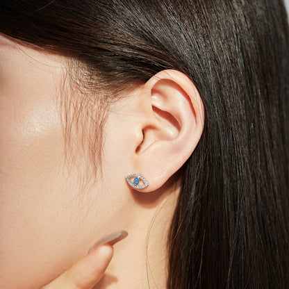 Angela Jewelry]Blue Devil Eyes Hollow Stud Earrings