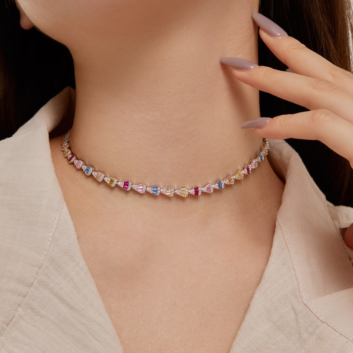 Angela Jewelry]Radiant Colorful Rainbow Necklace