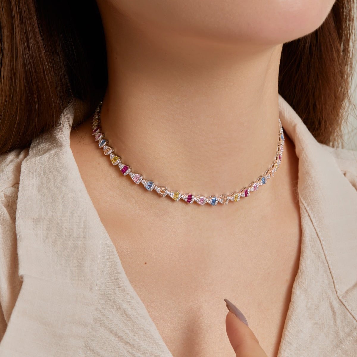 Angela Jewelry]Radiant Colorful Rainbow Necklace