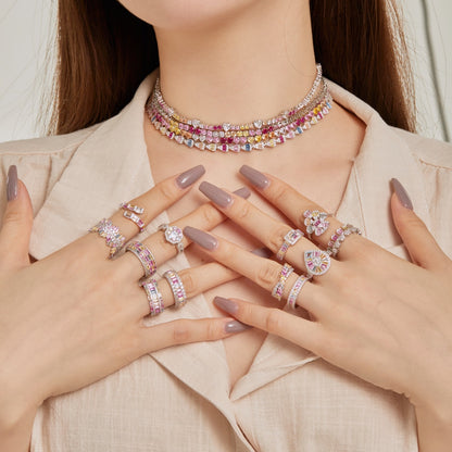 Angela Jewelry]Delicate Colorful Rainbow Tennis Chain