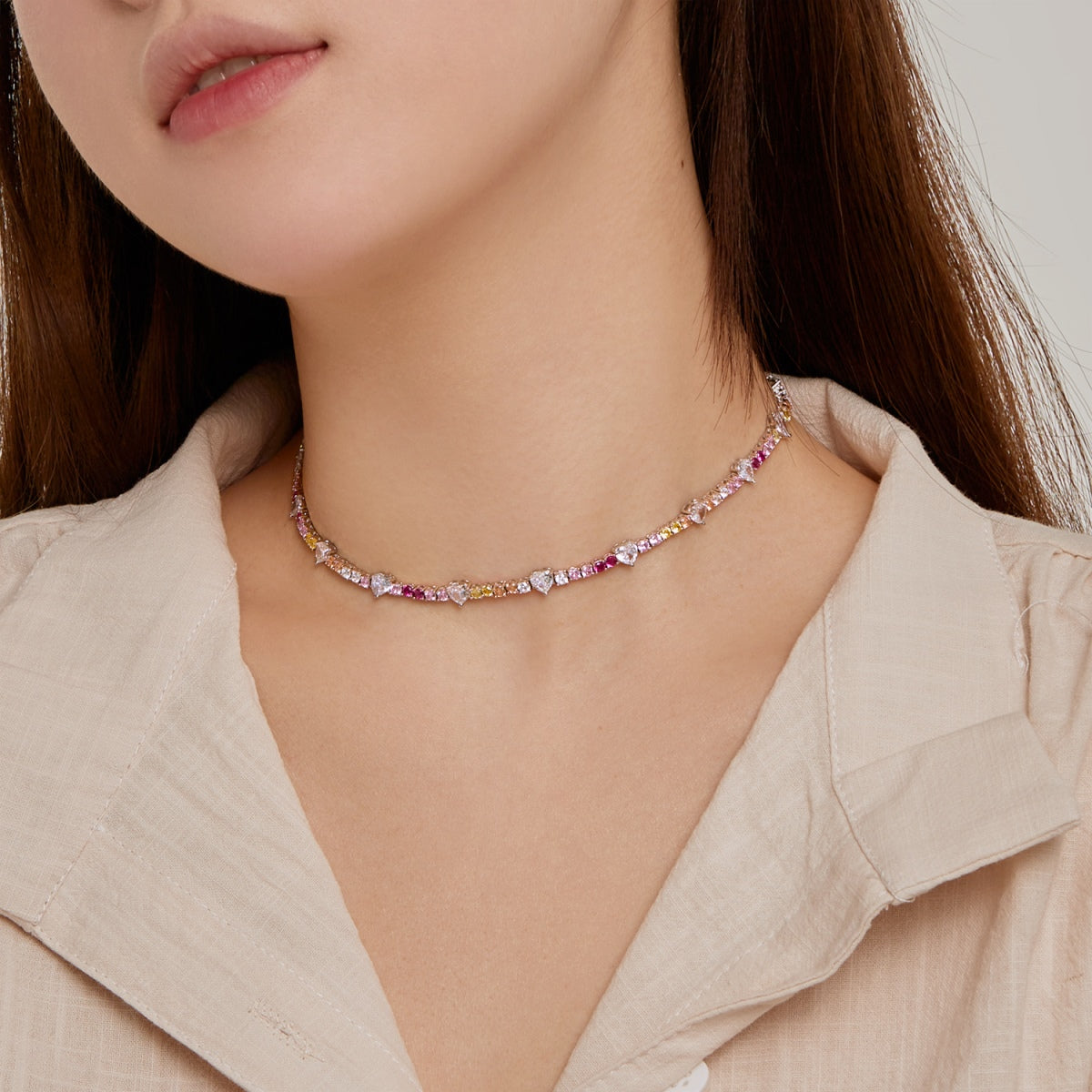 Angela Jewelry]Delicate Colorful Rainbow Tennis Chain