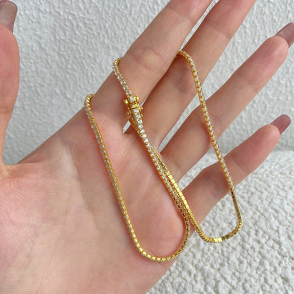 Angela Jewelry]Delicate Round Shape Tennis Necklace