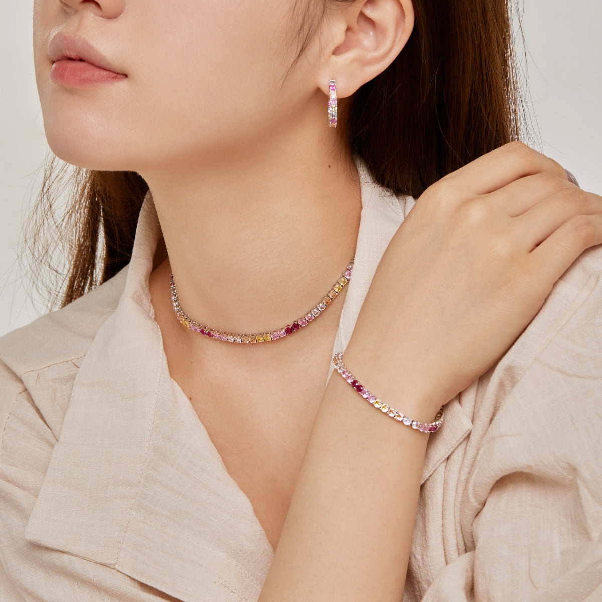 Angela Jewelry]Delicate Colorful Tennis Necklace