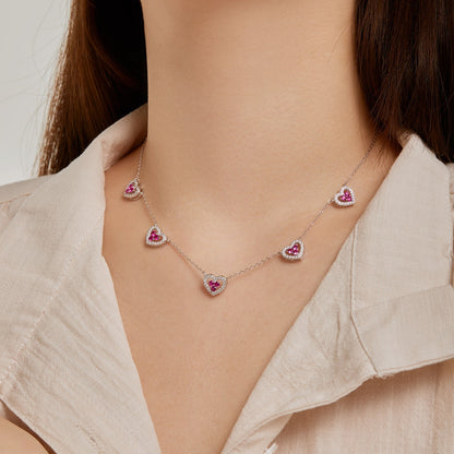 Angela Jewelry]Sparkling Five Heart Necklace