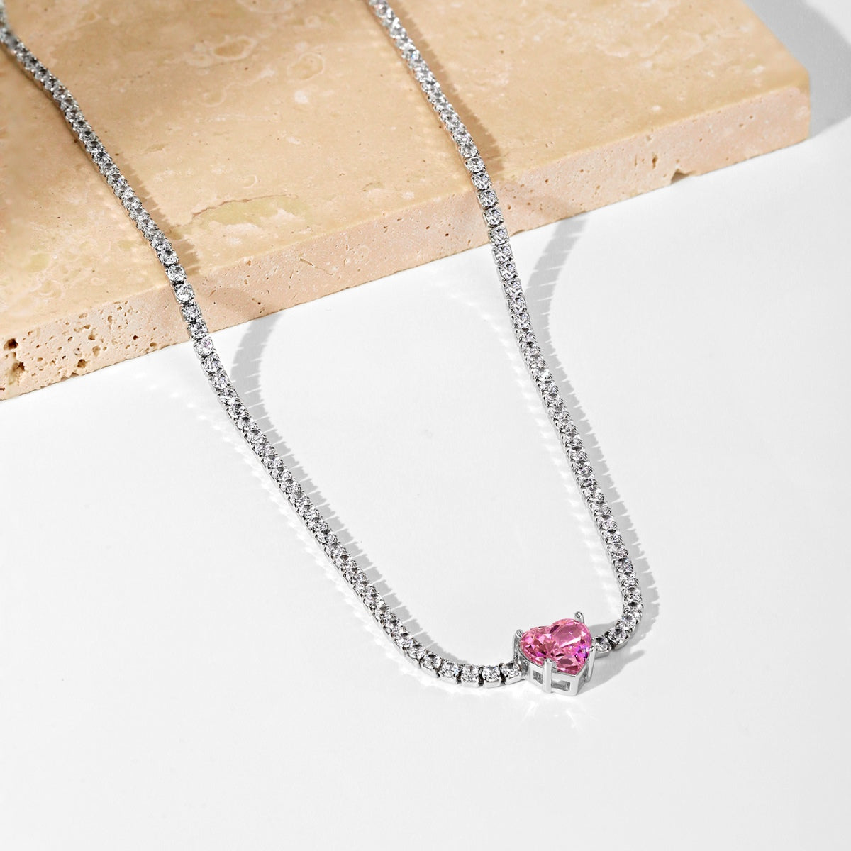 Angela Jewelry]2.0 Carat Sparkling Tennis Heart Cut Necklace