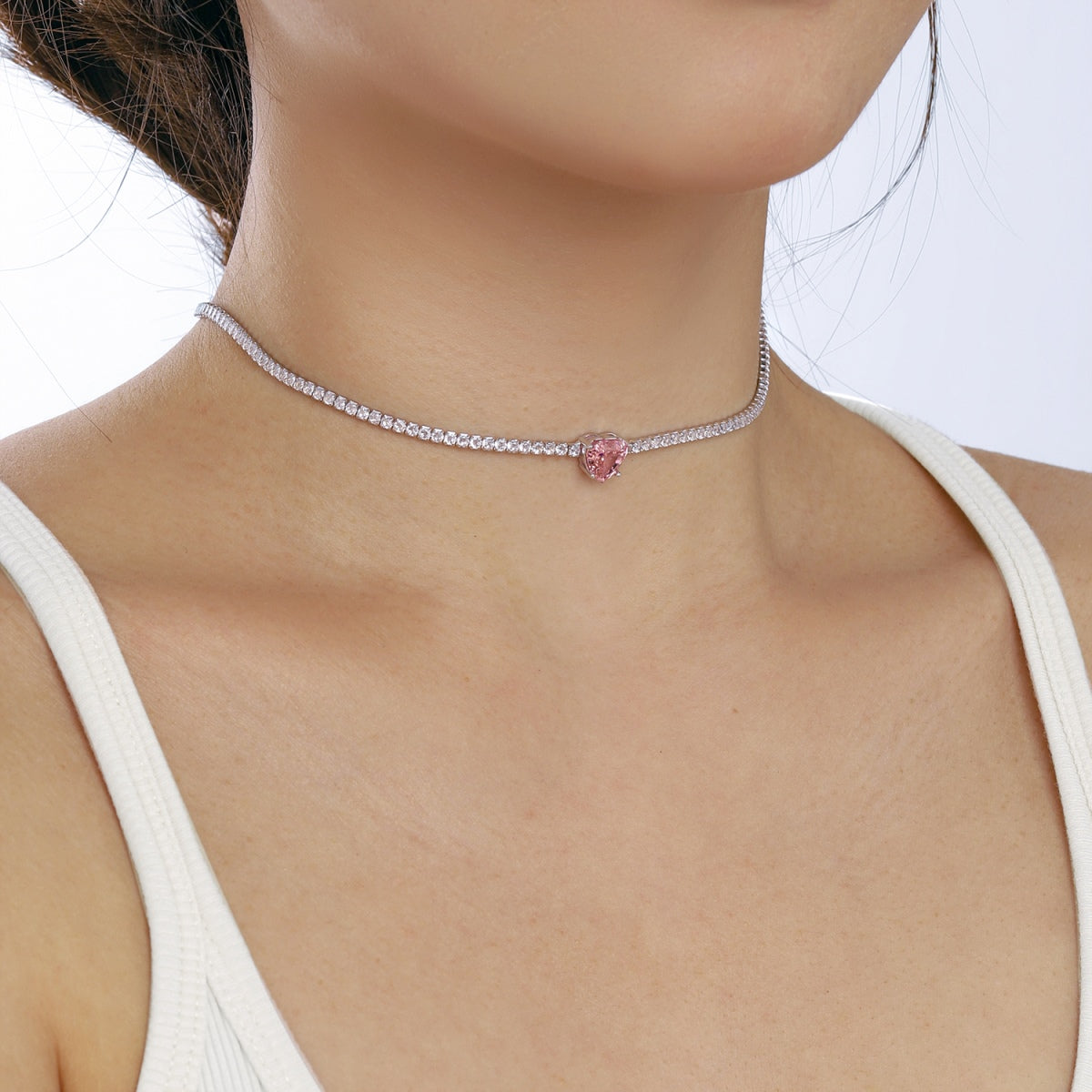 Angela Jewelry]2.0 Carat Sparkling Tennis Heart Cut Necklace