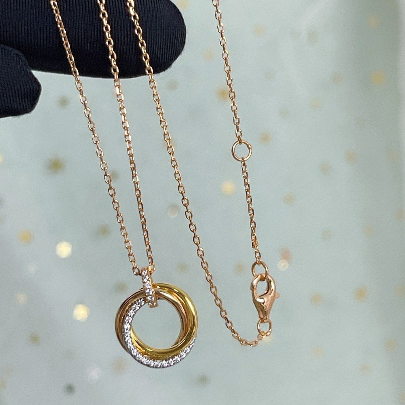 [Angela Jewellery]TRINITY NECKLACE SILVER GOLD PINK GOLD DIAMONDS