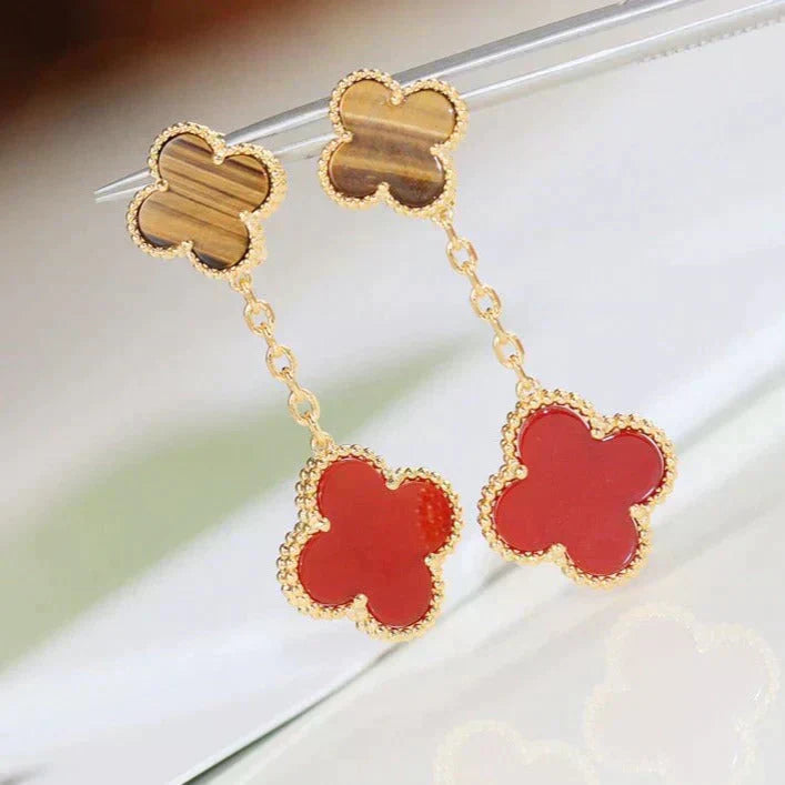 [Angela Jewellery]CLOVER  2 MOTIF  TIGER EYE CARNELIAN EARRINGS