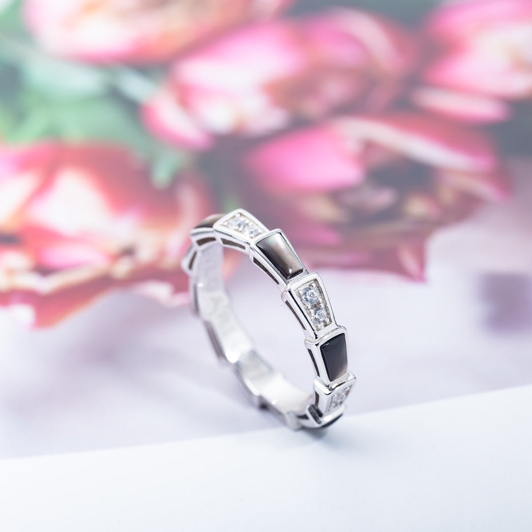 [Angela Jewellery]SERPENTI RING SILVER  DIAMOND BLACK MOP 3MM