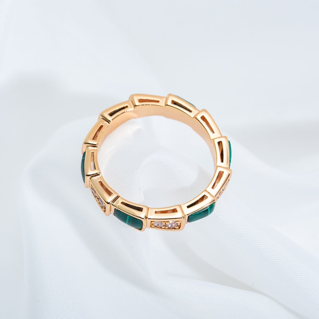 [Angela Jewellery]SERPENTI RING PINK GOLD MALACHITE DIAMOND 3MM
