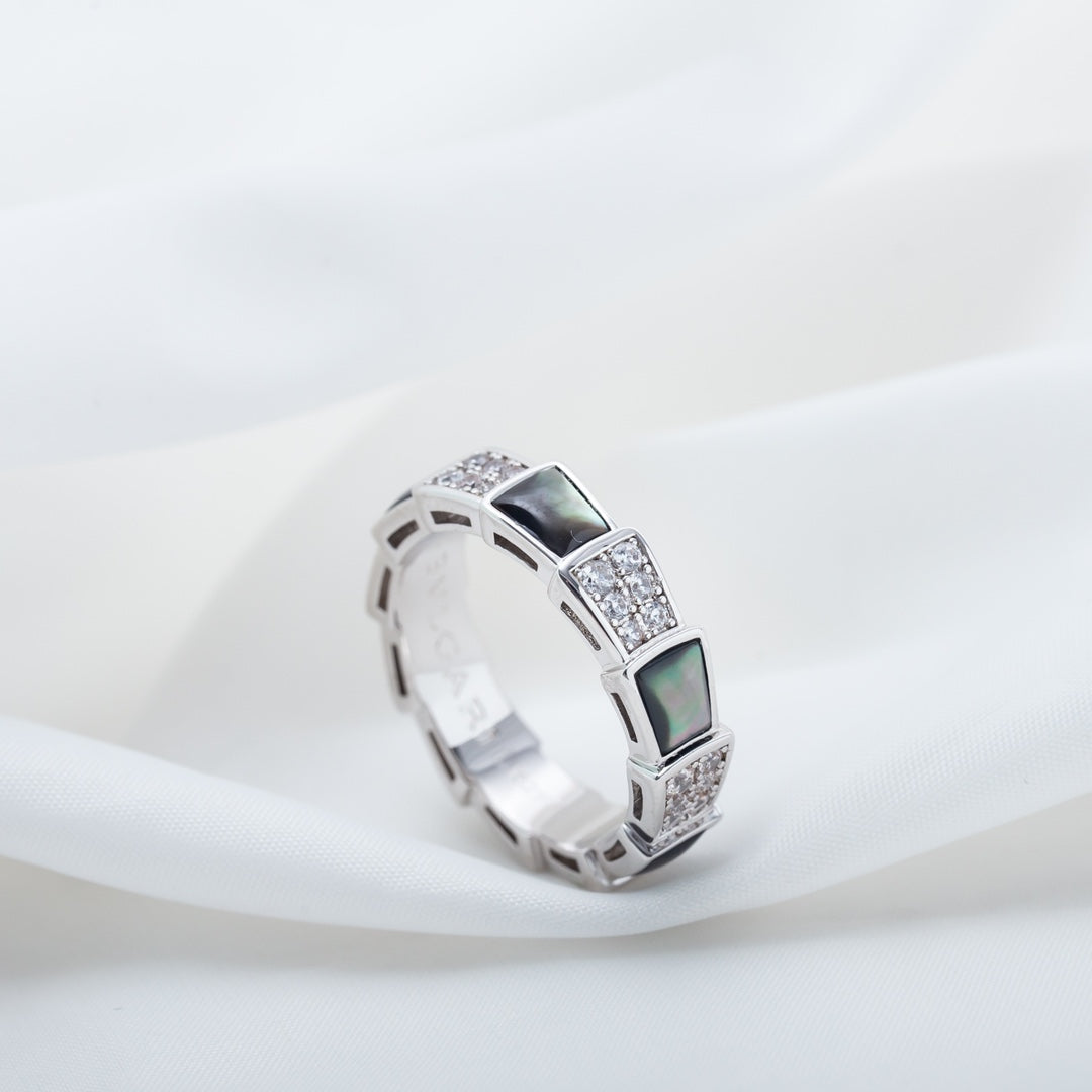 [Angela Jewellery]SERPENTI RING SILVER DIAMOND BLACK MOP 4MM