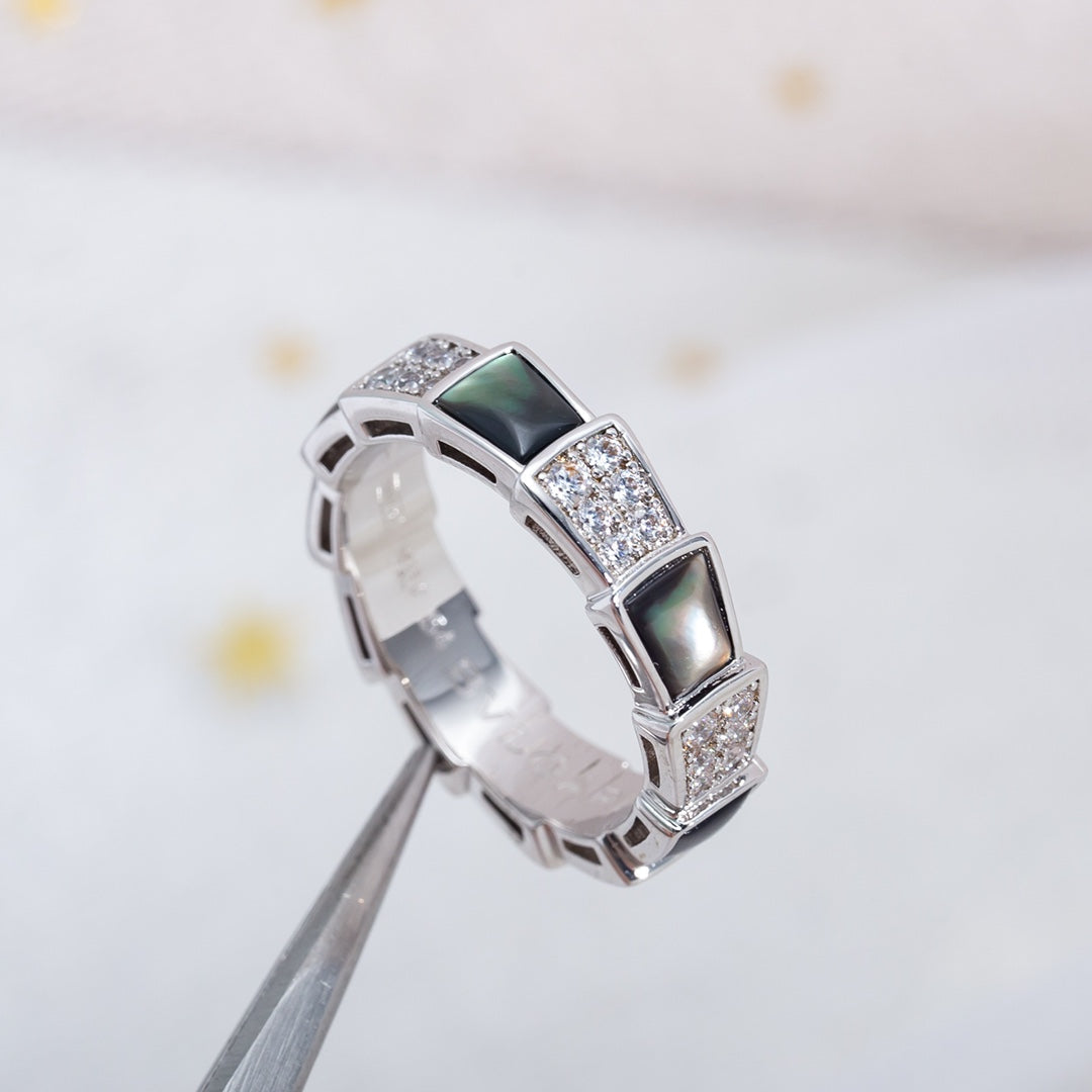 [Angela Jewellery]SERPENTI RING SILVER DIAMOND BLACK MOP 4MM