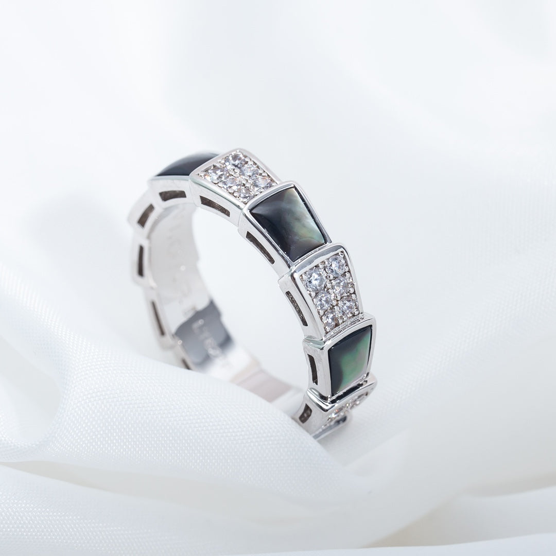 [Angela Jewellery]SERPENTI RING SILVER DIAMOND BLACK MOP 4MM