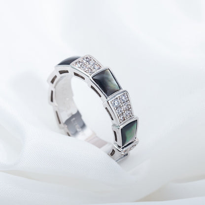 [Angela Jewellery]SERPENTI RING SILVER DIAMOND BLACK MOP 4MM