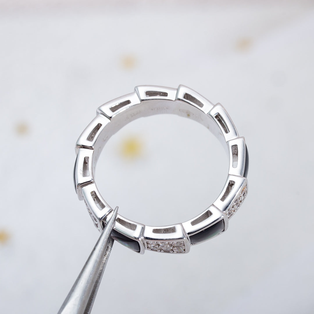 [Angela Jewellery]SERPENTI RING SILVER DIAMOND BLACK MOP 4MM