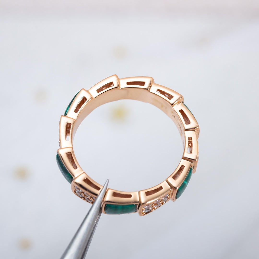 [Angela Jewellery]SERPENTI RING PINK GOLD MALACHITE DIAMOND PAVED 4MM