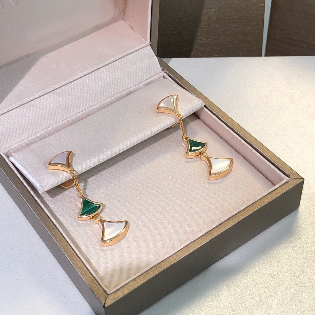 [Angela Jewellery]DREAM EARRINGS 3 MOTIFS MALACHITE MOP PINK GOLD