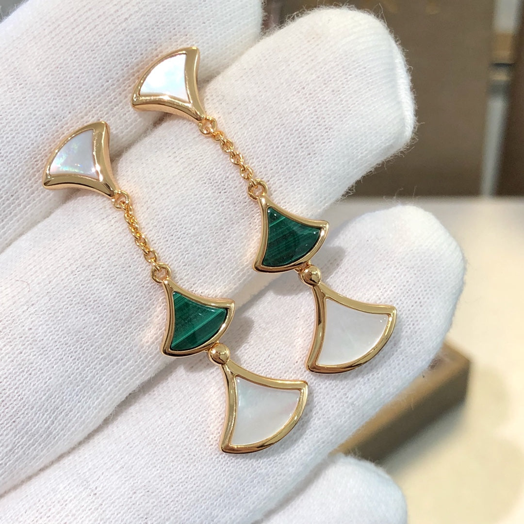 [Angela Jewellery]DREAM EARRINGS 3 MOTIFS MALACHITE MOP PINK GOLD