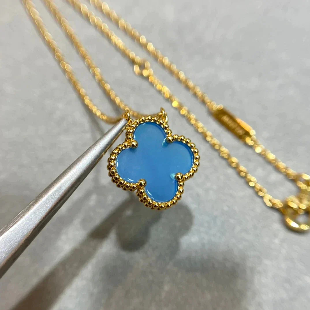 [Angela Jewellery]CLOVER 15MM BLUE AGATE NECKLACE