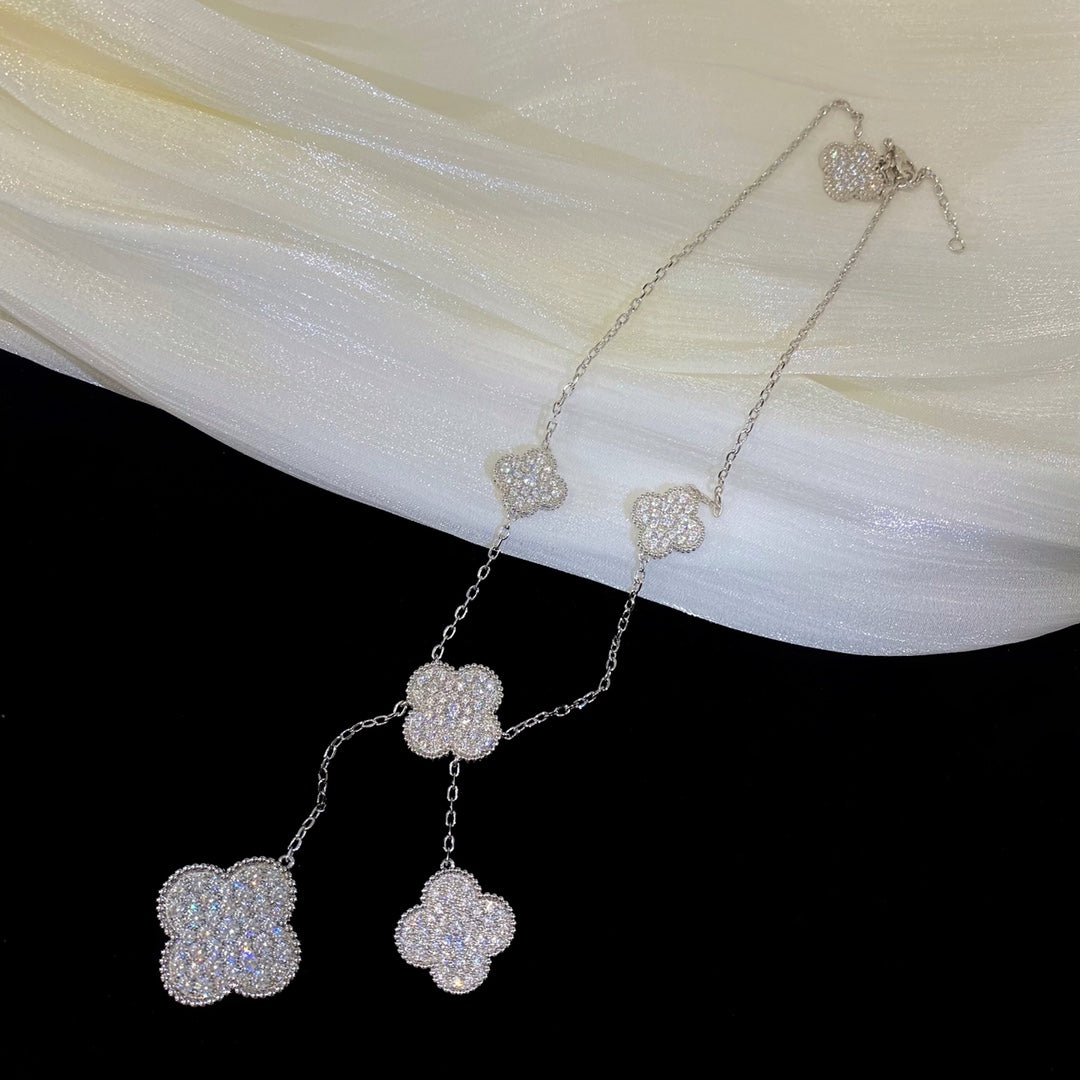 [Angela Jewellery]CLOVER 5 MOTIFS SILVER DIAMONDS NECKLACE