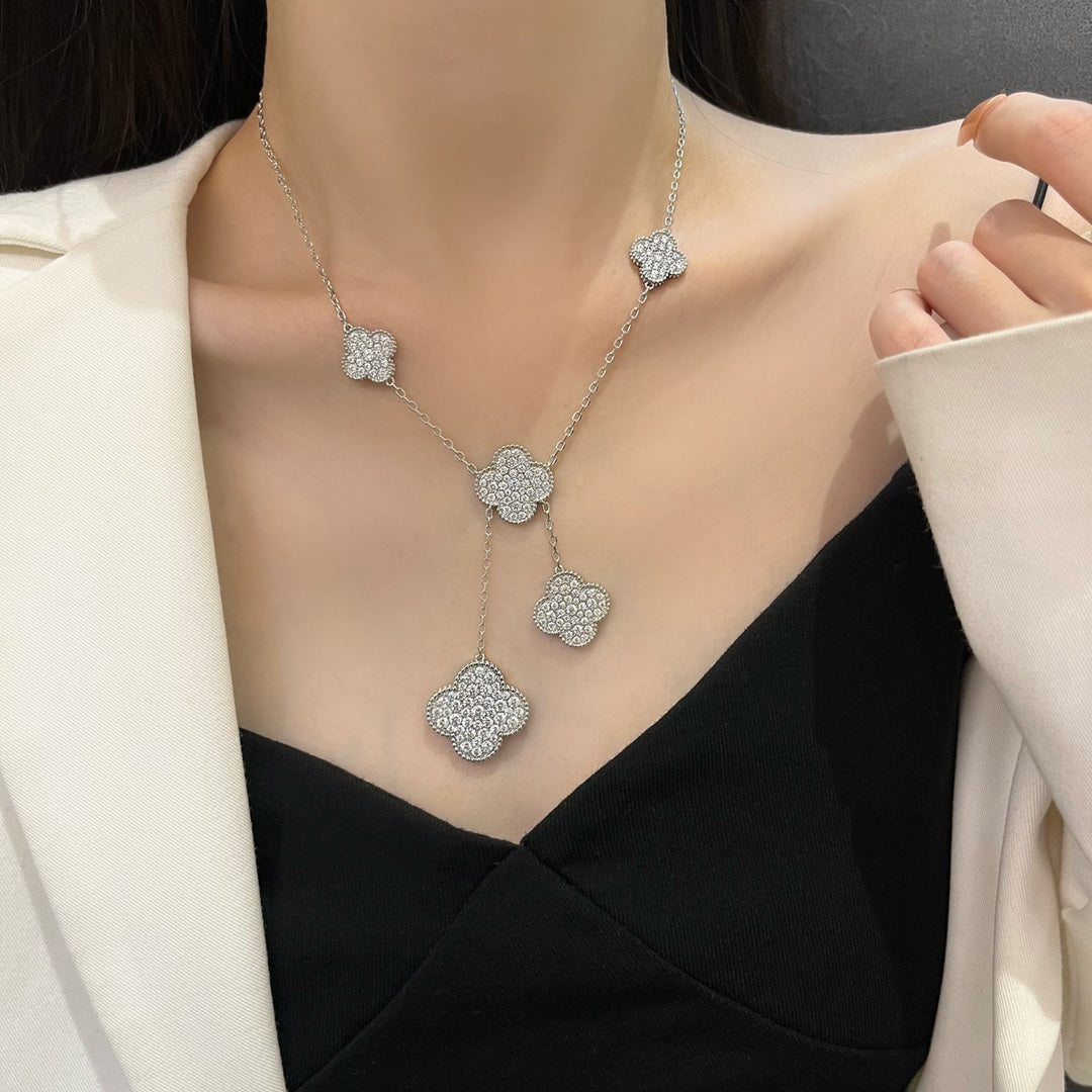 [Angela Jewellery]CLOVER 5 MOTIFS SILVER DIAMONDS NECKLACE