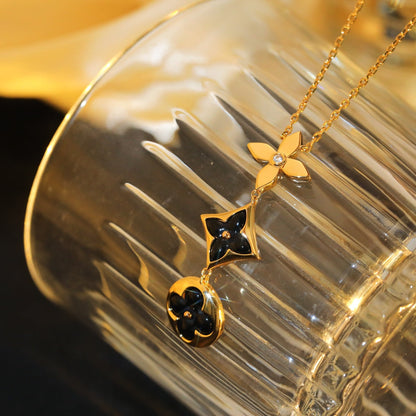 [Angela Jewellery]STAR AND SUN ONYX PINK GOLD NECKLACE