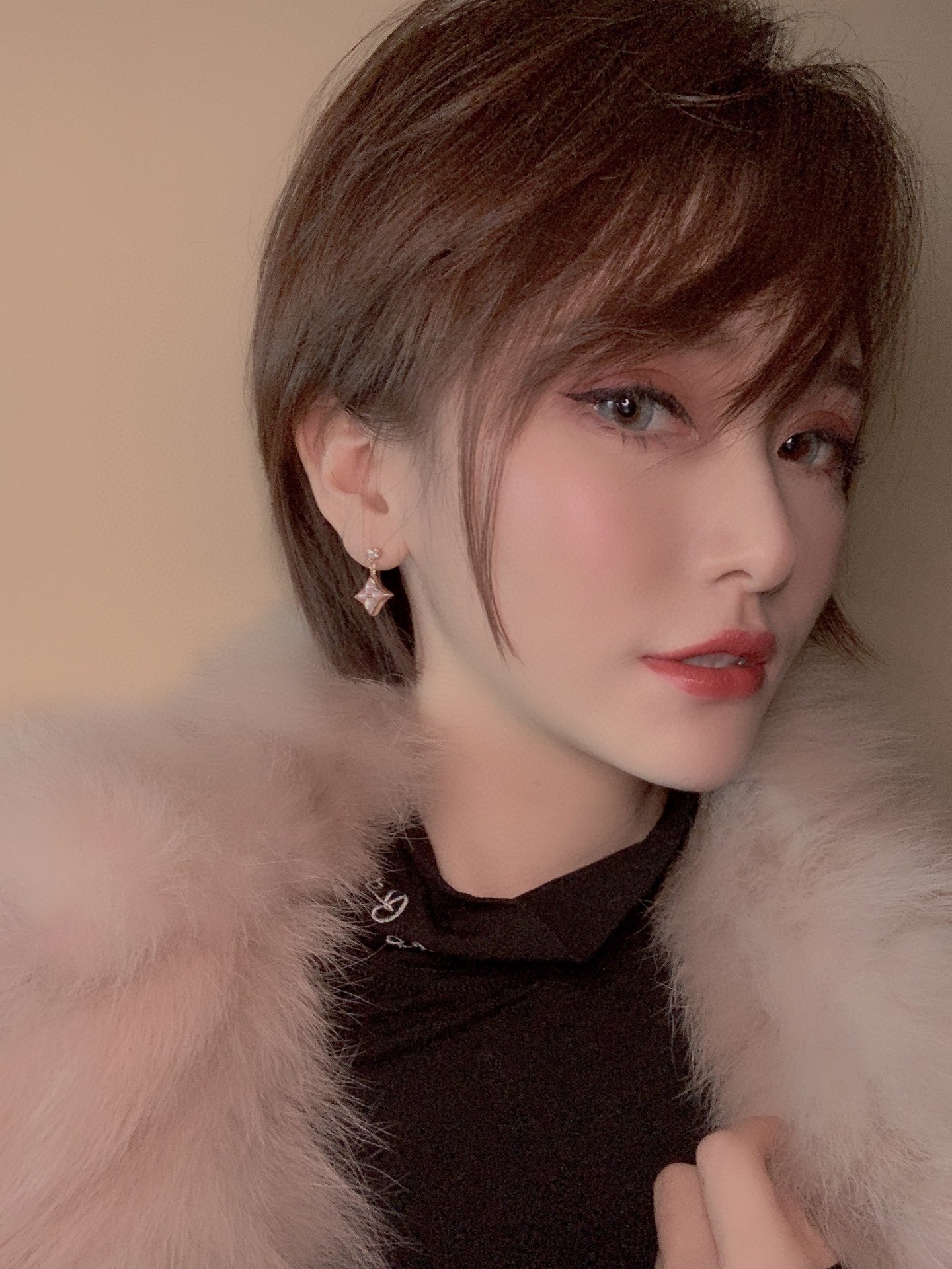 [Angela Jewellery]DOUBLE STAR PINK GOLD MOP DROP EARRINGS