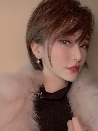 [Angela Jewellery]DOUBLE STAR PINK GOLD MOP DROP EARRINGS