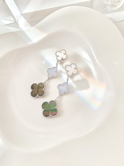 [Angela Jewellery]CLOVER 3 MOTIFS CHALCEDONY DARK MOP SILVER EARRINGS