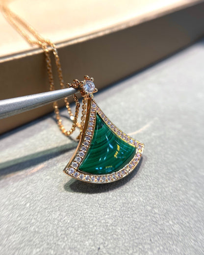 [Angela Jewellery]DREAM MALACHITE DIAMOND PAVED PINK GOLD NECKLACE