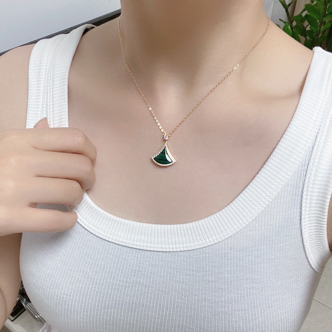 [Angela Jewellery]DREAM MALACHITE DIAMOND PAVED PINK GOLD NECKLACE