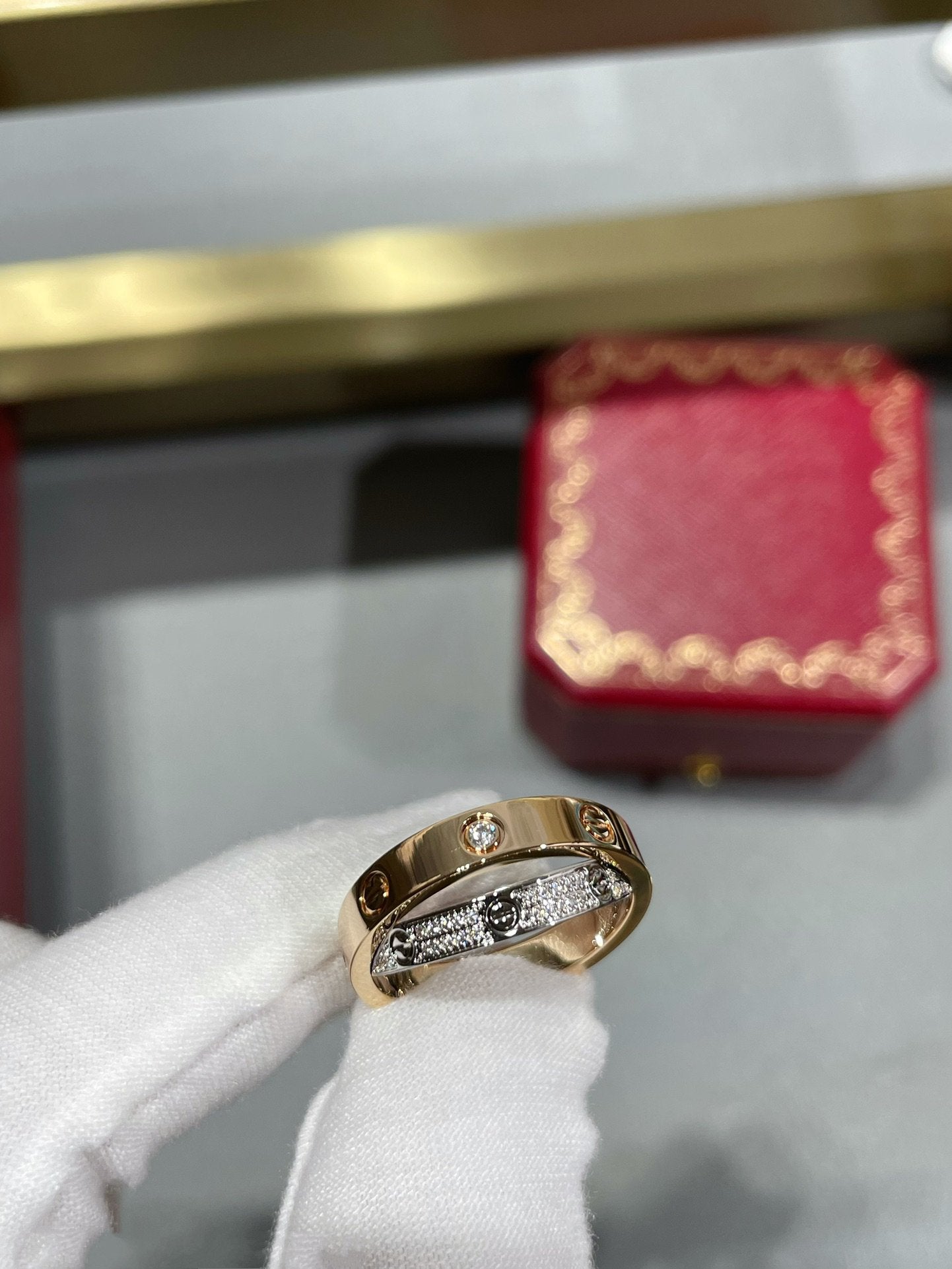 [Angela Jewellery]LOVE PINK GOLD SILVER DIAMOND DOUBLE RING